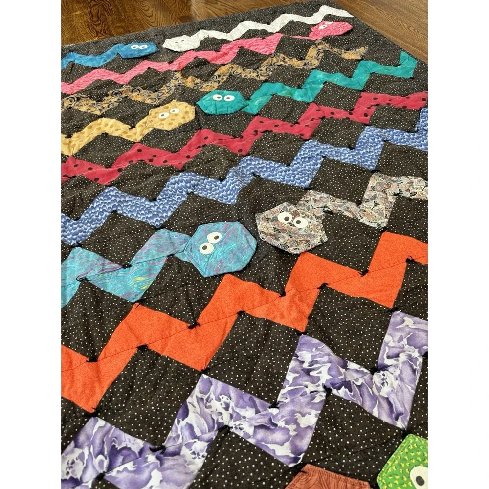 Vintage Handmade Patchwork Quilt Snake Pattern Boys Room‎ Double Sided 61
